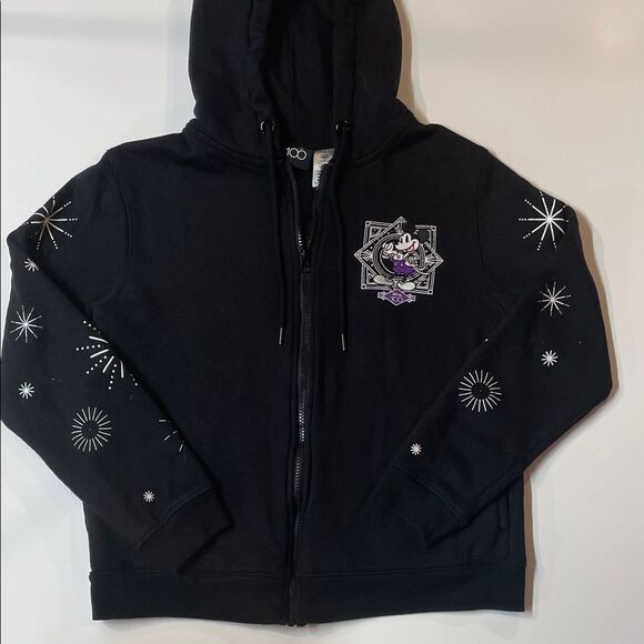Disney 100 Mickey Mouse & Friends Black Zip-Up Hoodie Firework Design Sz M - Picture 1 of 5